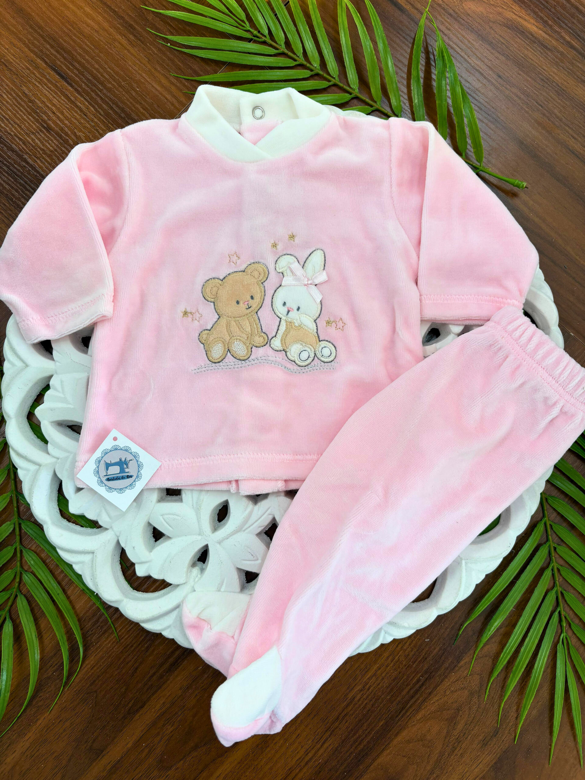 Pijama de 2 Peças de Veludo Urso e Coelho