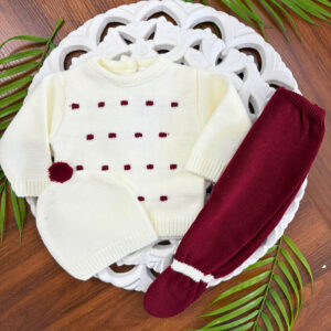 Conjunto de 3 Peças em Malha às Bolinhas
