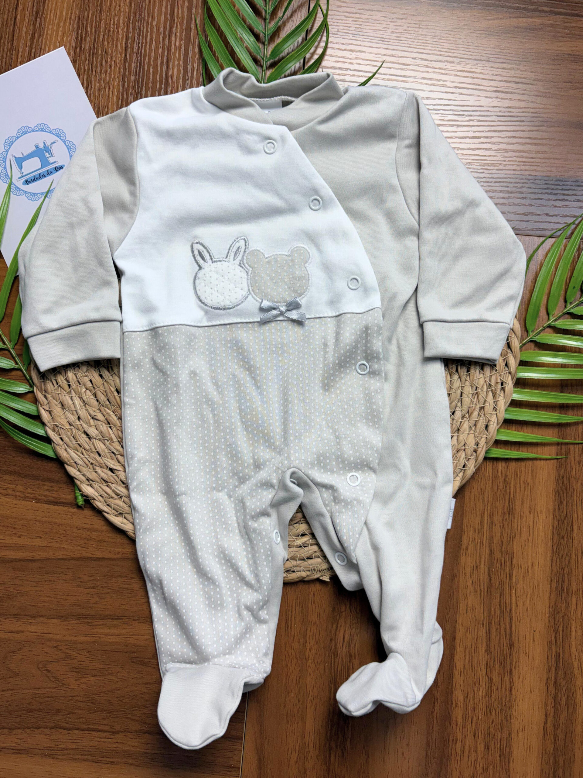 Babygrow de Algodão Ursinho e Coelho Pintinhas