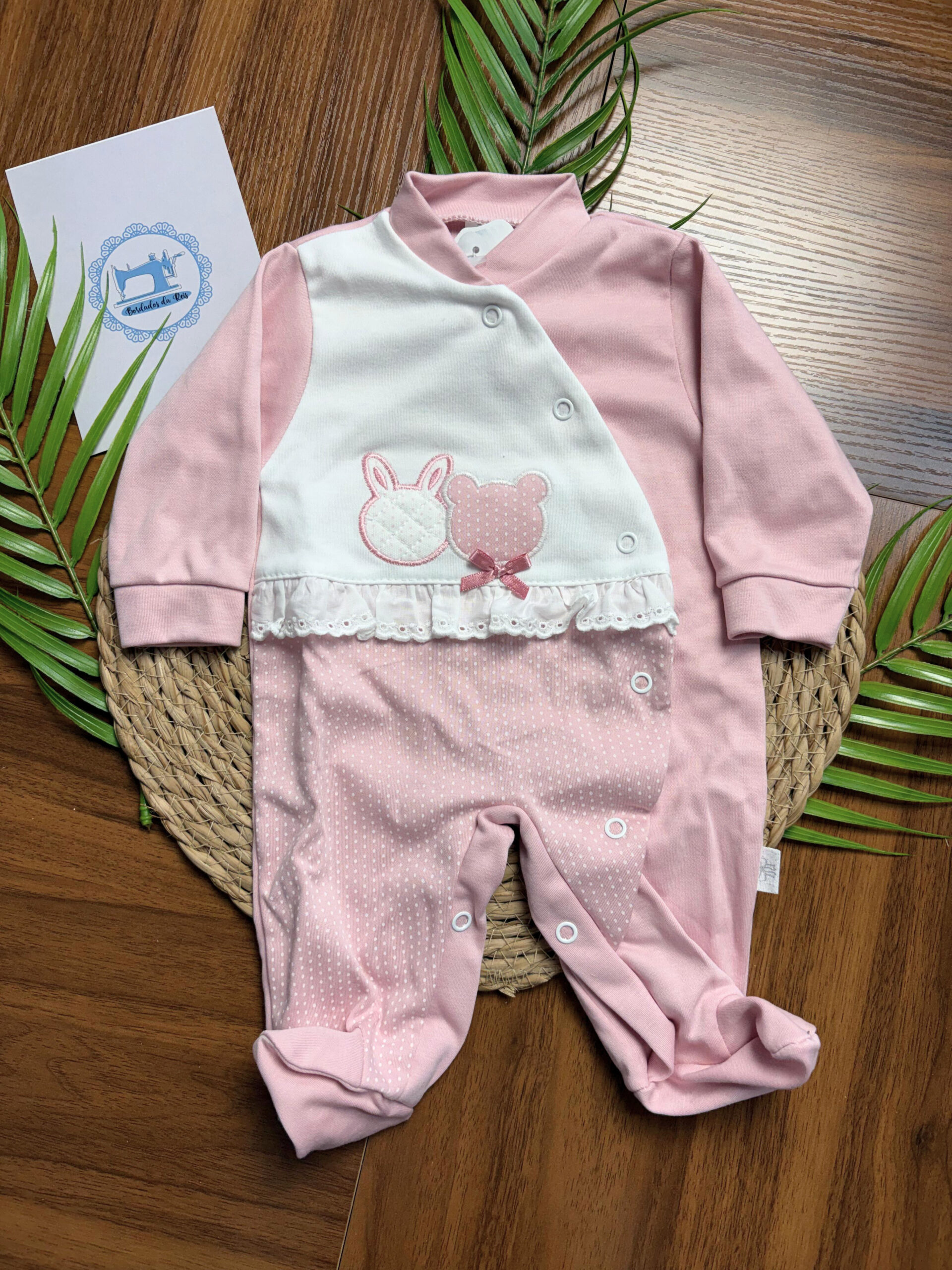 Babygrow de Algodão Ursinho e Coelho Pintinhas