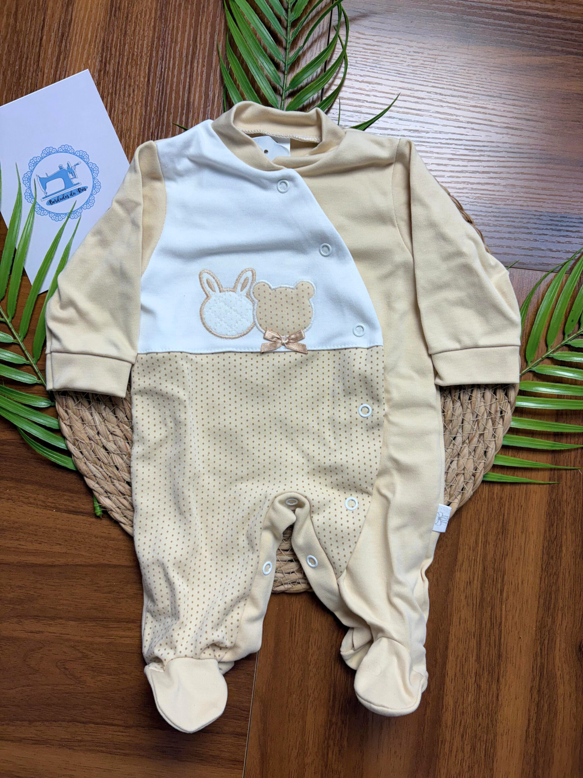 Babygrow de Algodão Ursinho e Coelho Pintinhas